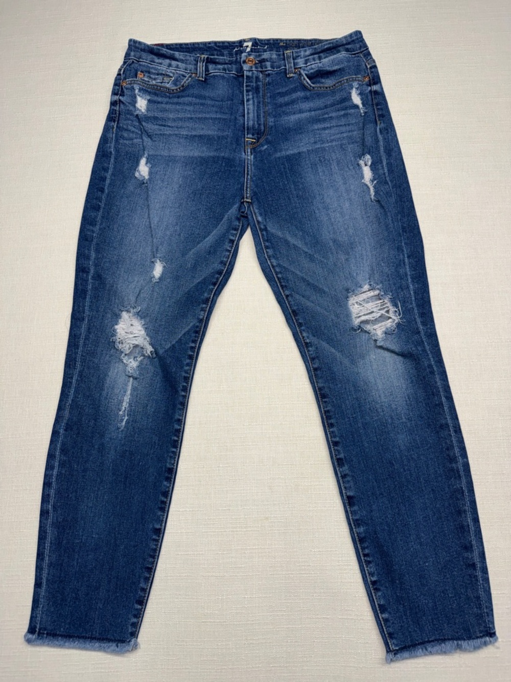 7 For All Mankind The High Waist Ankle Skinny Women's Distressed Jeans